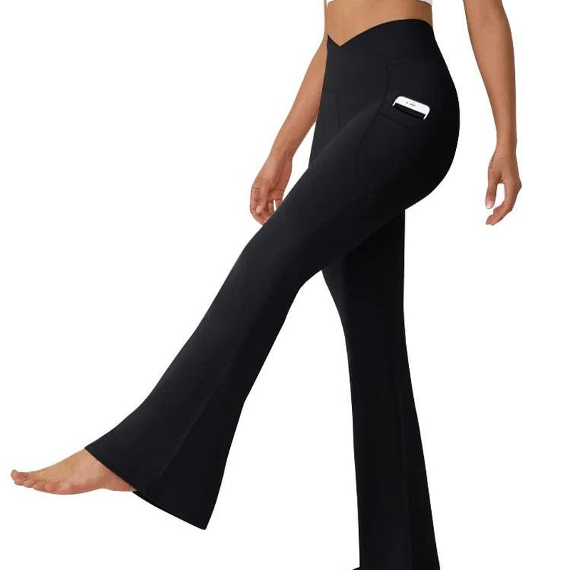 Dlooda Women'S Flare Leggings with Pockets-Crossover High Waisted Bootcut Yoga Pants-Tummy Control Vertical Bell Bottom Leggings