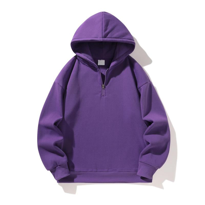 Autumn and Winter Men'S Solid Color Sports Casual Zipper Hoodie Warm Lightweight Pullover Beige
