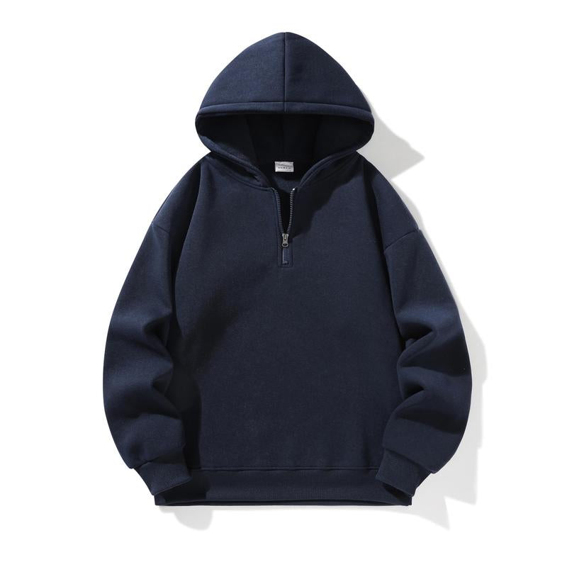 Autumn and Winter Men'S Solid Color Sports Casual Zipper Hoodie Warm Lightweight Pullover Beige
