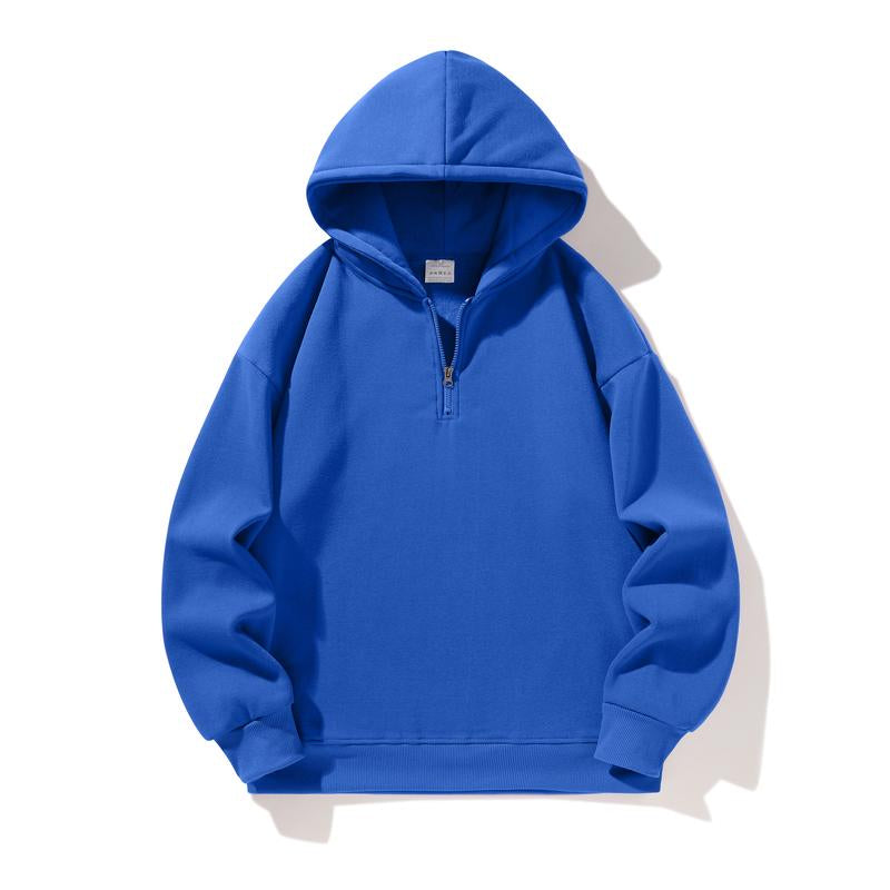 Autumn and Winter Men'S Solid Color Sports Casual Zipper Hoodie Warm Lightweight Pullover Beige