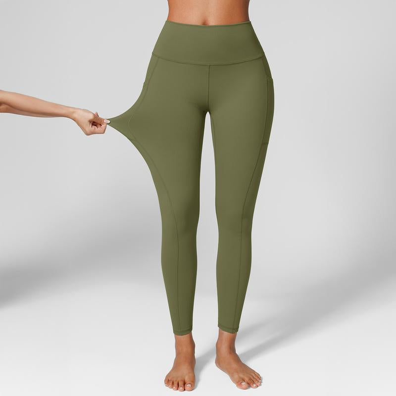BRXL High Waist One Size Fits Most Ultra Stretchy Workout Yoga Leggings for Women Brushed Leggings with Side Pockets Pants