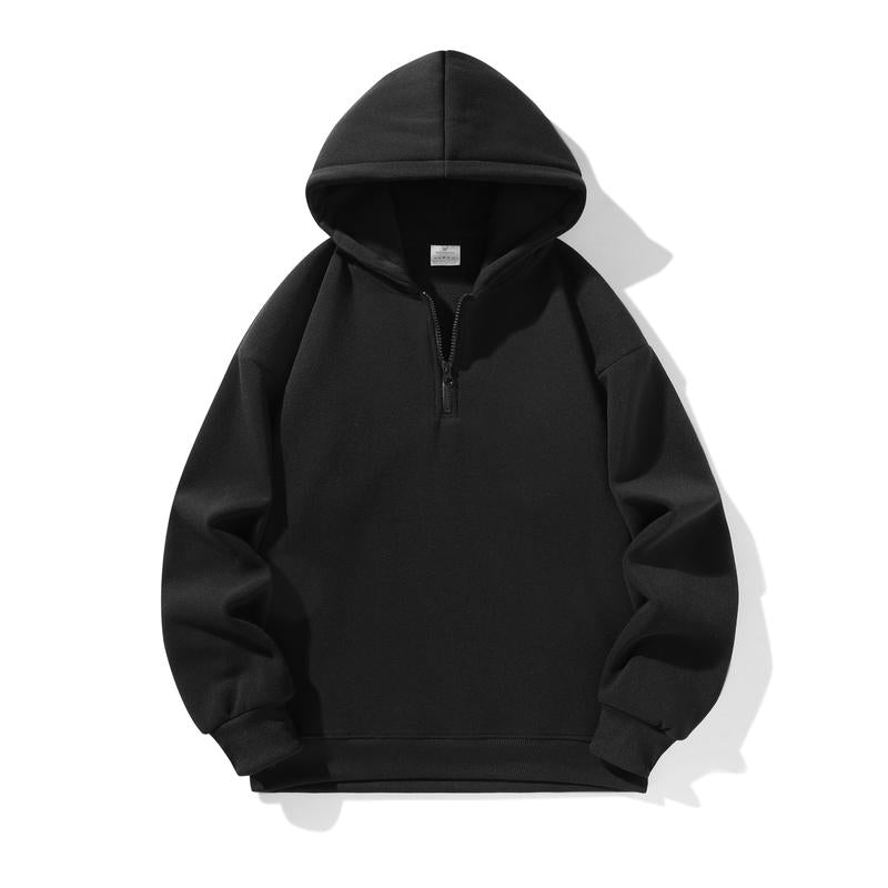 Autumn and Winter Men'S Solid Color Sports Casual Zipper Hoodie Warm Lightweight Pullover Beige