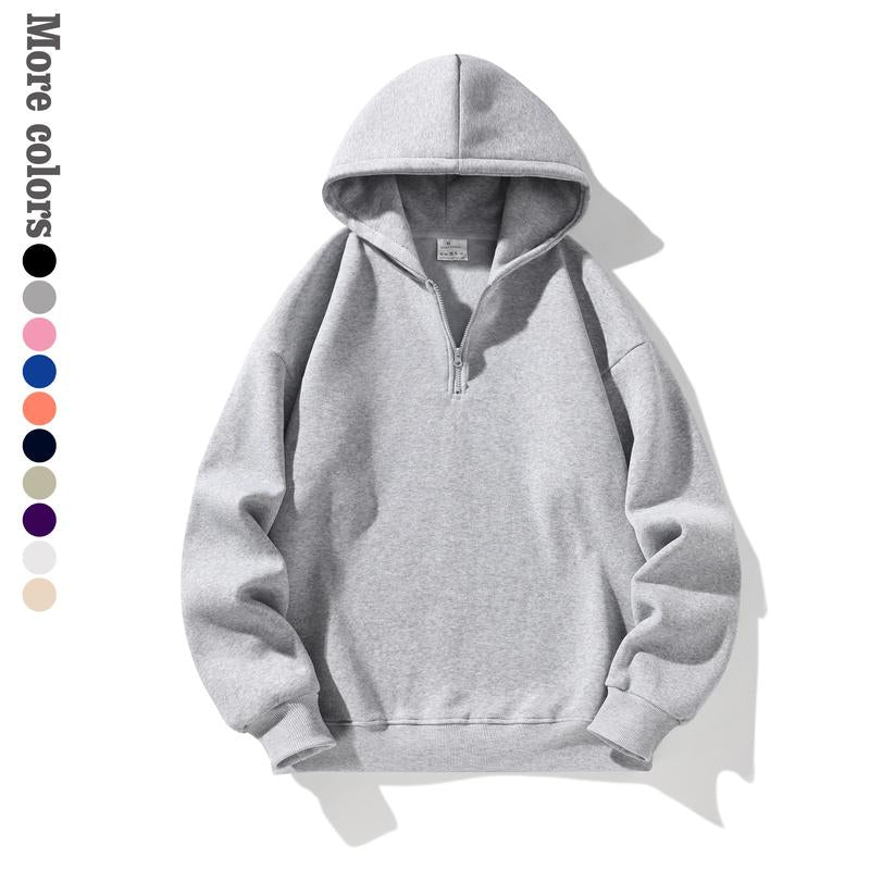 Autumn and Winter Men'S Solid Color Sports Casual Zipper Hoodie Warm Lightweight Pullover Beige