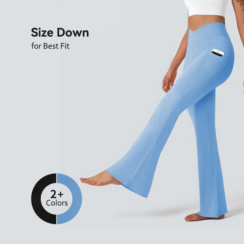 Dlooda Women'S Flare Leggings with Pockets-Crossover High Waisted Bootcut Yoga Pants-Tummy Control Vertical Bell Bottom Leggings