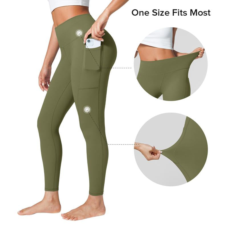 BRXL High Waist One Size Fits Most Ultra Stretchy Workout Yoga Leggings for Women Brushed Leggings with Side Pockets Pants