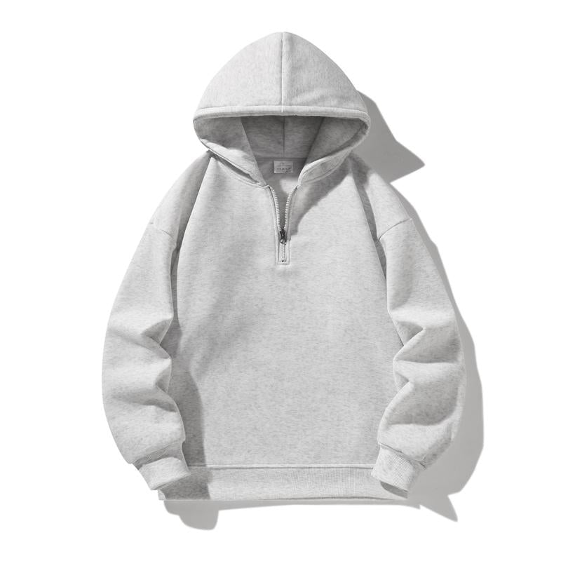 Autumn and Winter Men'S Solid Color Sports Casual Zipper Hoodie Warm Lightweight Pullover Beige