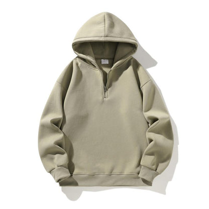 Autumn and Winter Men'S Solid Color Sports Casual Zipper Hoodie Warm Lightweight Pullover Beige