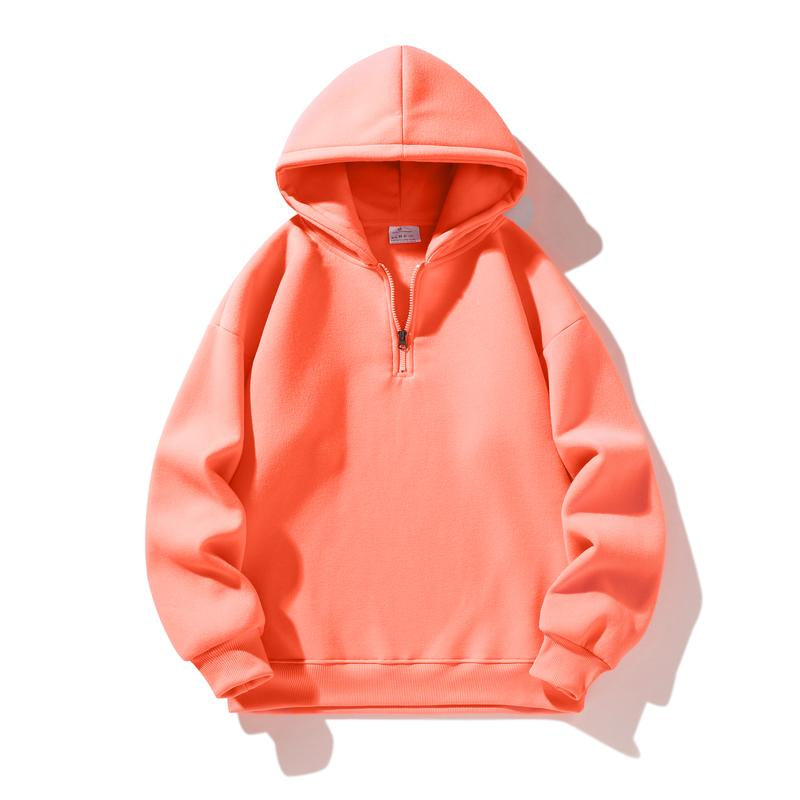 Autumn and Winter Men'S Solid Color Sports Casual Zipper Hoodie Warm Lightweight Pullover Beige