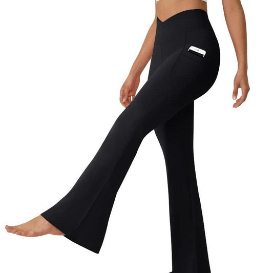 Dlooda Women'S Flare Leggings with Pockets-Crossover High Waisted Bootcut Yoga Pants-Tummy Control Vertical Bell Bottom Leggings
