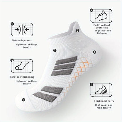 6 Pairs of Sports No Show Socks for Man and Woman, Ankle Socks with Terry Soles Offer Shock Absorption and Wear Resistance, White Daily Socks That Are Sweat - Absorbing and Breathable, Thickened for Warmth in Fall & Winter—Great for Students’ Sports