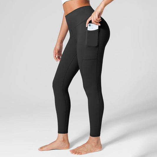 ​​BRXL High Waist One Size Fits Most Ultra Stretchy Workout Yoga Leggings for Women Brushed Leggings with Side Pockets Pants