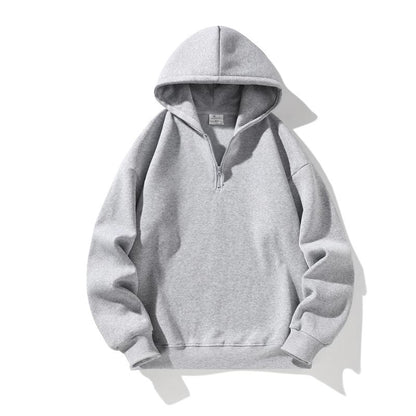 Autumn and Winter Men'S Solid Color Sports Casual Zipper Hoodie Warm Lightweight Pullover Beige