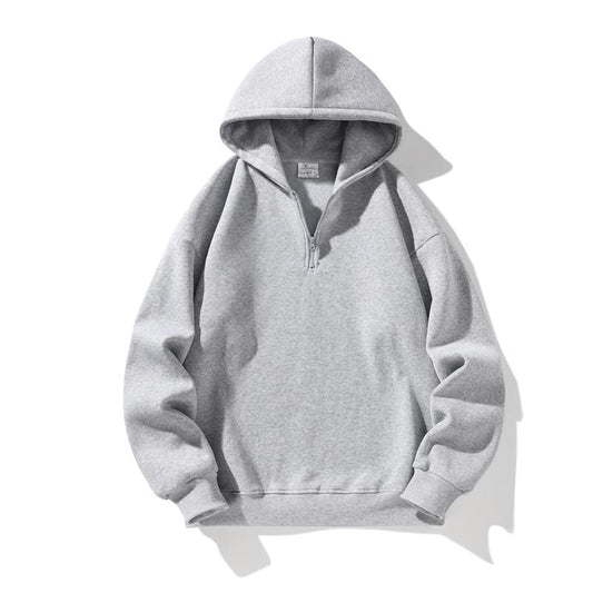 Autumn and Winter Men'S Solid Color Sports Casual Zipper Hoodie Warm Lightweight Pullover Beige